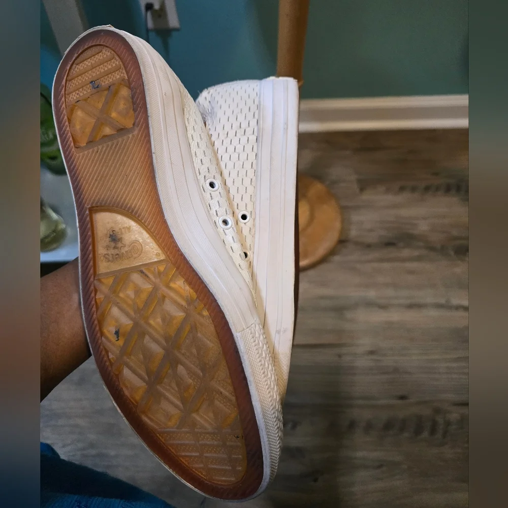 Converse White Perforated Leather Chuck Taylor High-Top Sneakers - Picture 5 of 8